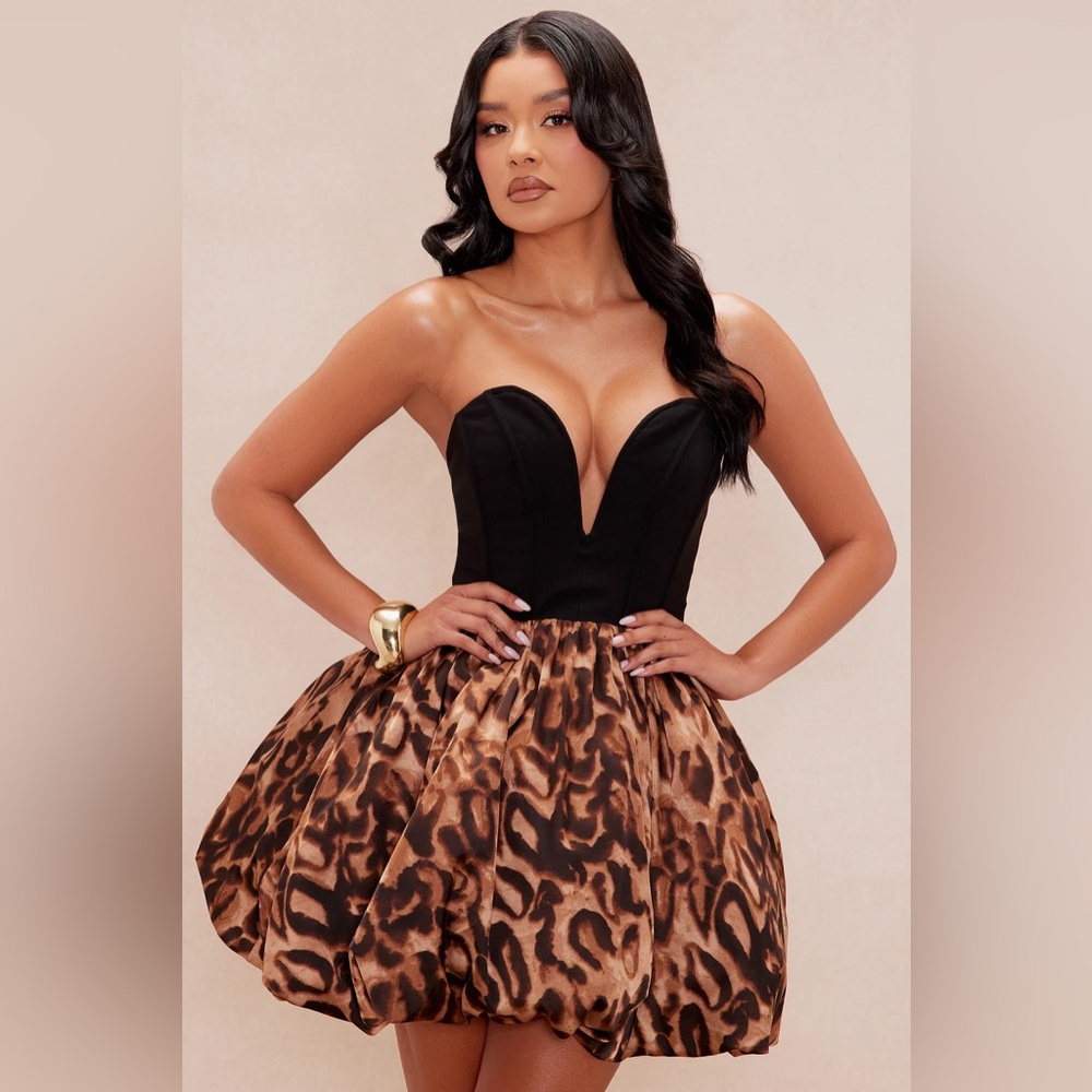 Elegant Black and Brown Strapless Dress